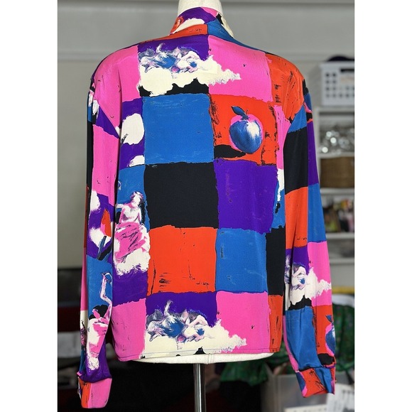Emanuel Ungaro Parallele Paris Silk Blouse Vtg 80's Sz 6 Iconic Print Documented - Picture 12 of 16